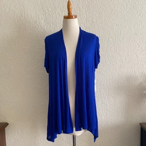 Neu AB Studio M offene Strickjacke royalblau Stretch Viskose Wasserfall hergestellt in den USA neu mit Etikett - Bild 1 von 12