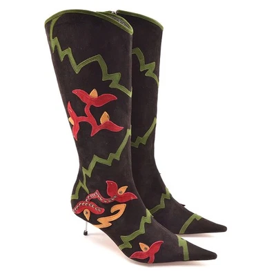 Womens Mare Stivale Pointed Toe Knee Boots 38.5 / 8 T Moro Suede Zip Heels Shoes - Image 1 of 4