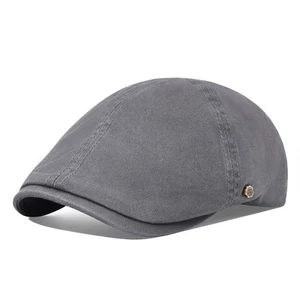 Cotton Flat Cabbie Hat Gatsby Ivy Irish Hunting Newsboy Cap (Dark Grey) - Picture 1 of 5
