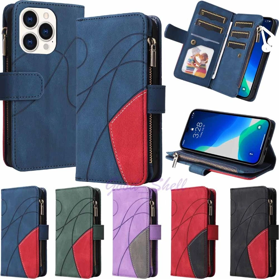 For iPhone 16 15 14 13 12 11 X SE 7 8 Plus Zipper Wallet Leather Flip Case Cover - Image 1 of 4