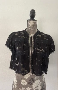 NWT Anna Sui Black Lace Cropped Open Front Bolero Tie Front Ribbon Size 4 - Picture 1 of 7