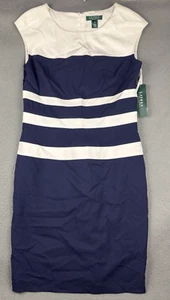 Ralph Lauren Woman's Dress 10 Navy Blue White Striped Knee Length Sleeveless - Picture 1 of 10
