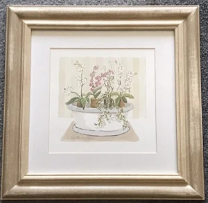 Vintage C. Winterle Olson Orchids Floral Print Matte Distressed Frame 16 x 16 - Picture 1 of 8