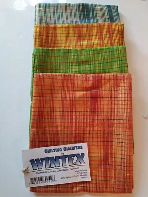 Quilting: Fat Quarter Bundle, Shimmer Lurex Metallic Fancies, 4 solid, 4 plaids - Image 1 of 2