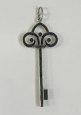 JWBR Jane Seymour 925 Sterling Silver Pave Black Diamond Heart Key Pendant Charm - Image 1 of 4
