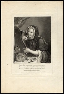 Antique Master Print-GIRL-MIRROR-JEWELRY-Lepicie-Coypel-ca. 1730 - Picture 1 of 1