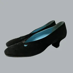 Vintage 90s Womens Pumps 6.5 Thierry Rabotin Suede Black Round Toe Block Heel - Picture 1 of 8