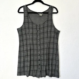 Vintage 90s Y2K Currants Grunge Dress Sz L Black Gray Goth Emo Plaid Jumper Top - Picture 1 of 9