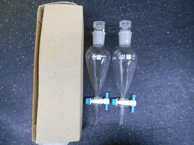 KIMBLE BOMEX 100mL GLASS SQUIBB SEPARATORY FUNNELS W/ GLASS STOPPER BOX OF 2 - Image 1 of 4
