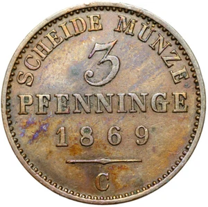 Prussia – Wilhelm I. Coin - 3 Pfennig 1869 C-Frankfurt am Main CONDITION! - Picture 1 of 2