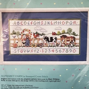 VTG Nursery Alphabet Farm Baby Hug Stamped Cross Stitch Kit #13034 (18x9) - Picture 1 of 3