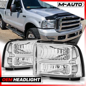 L+R Chrome Clear Corner Headlight Lamp for 2005-2007 Ford F250, F350, F450, F550 - Picture 1 of 8