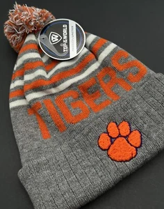 Clemson Tigers Beanie Orange Grey One Size Stretch Pom Top of the World NCAA NEW - Picture 1 of 8