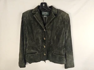 Vintage Ralph Lauren Petite Med Hunter Green Suede Jacket with Princess Darts - Picture 1 of 8