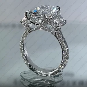 5.16Ctw Radiant Cut Moissanite 3-Stones Engagement Ring In 14K White Gold Plated - Picture 1 of 11