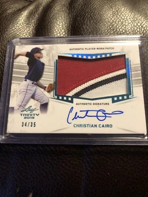CHRISTIAN CAIRO 2019 LEAF TRINITY 3 COLOR ROOKIE PATCH Auto #34/35 INDIANS - Image 1 of 2