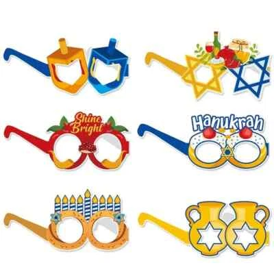Happy Hanukkah Festive Paper Glasses 6pcs Set, Fun Photo Booth, Hanukkah Party - Image 1 of 4