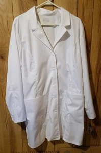 NEW CHEROKEE WOMAN'S SIZE XL LAB COAT WORK WEAR RAYON STRETCH WHITE BUTTON NWT - Picture 1 of 9