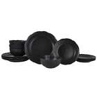 Black Scallop Stoneware Dinnerware 12 Piece Set
