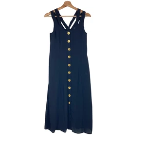 Nordstrom Row A Midi Gold gehämmert Knopfleiste gekreuzter Rücken Kleid in Schwarz  - Bild 1 von 5