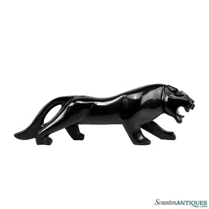 Mid-Century 18" Art Deco Black Panther Obsidian Stone Sculpture - Picture 1 of 6