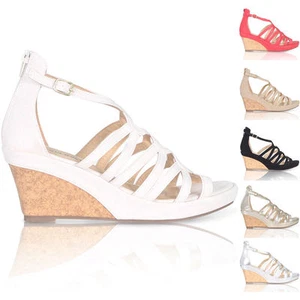 Womens Platform Wedge Sandals Ladies Ankle Buckle Strap Party Cage Gladiator UK - Picture 1 of 25