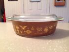 Pyrex Early American Brown Gold Oval Baking Dish With Lid Excellent Condition!