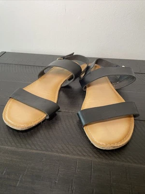 Old Navy Size 9 Black Leather Strappy Sandals - Image 1 of 4