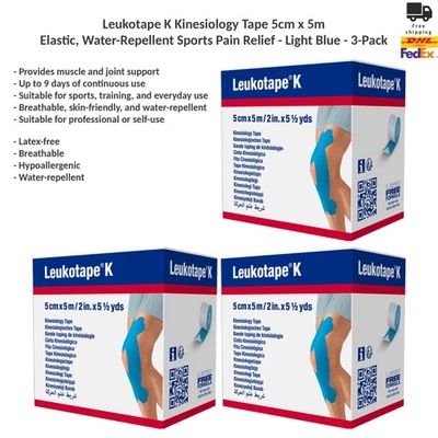 Leukotape K Kinesiology Tape 5cm x 5m Elastic Sports Pain Relief Pack of 3 - Image 1 of 4