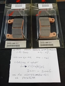 Honda OEM Front Brake Pads 06455-MBW-E11 Genuine Part Made in Japan for 2 front - Picture 1 of 1