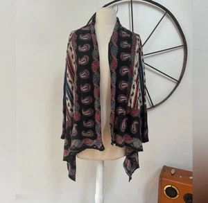Anthropologie merino wool paisley patterned open front draped cardigan XS - Picture 1 of 7