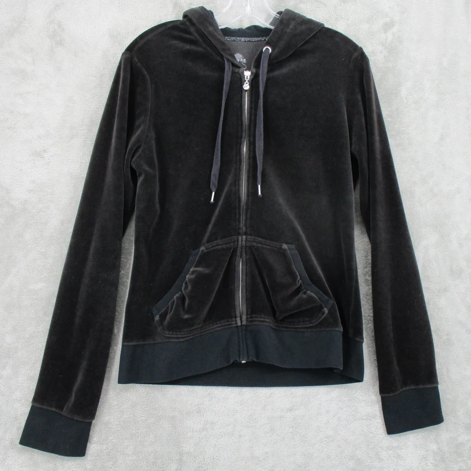 Chaqueta Express De Colección Para Mujer Grande Terciopelo Cremallera Completa Sudadera con Capucha Estrás Años 90 Y2K Con Capucha Foto 1 de 4