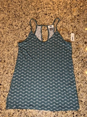 Old Navy Women’s Sz XS/TP Teal And White Keyhole Swing Tank Top - Image 1 of 4