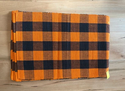 Nuevo mantel individual de algodón acanalado a cuadros búfalo naranja y negro de Halloween hágalo usted mismo lote de 6 Foto 1 de 3