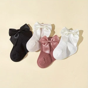 8Pairs Stripe Toddle Short Tube Socks Bowknot Infant Solid Socks Gifts - Picture 1 of 16