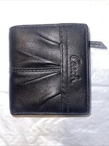 COACH Signature Wallet, Black  Leather, Small Black COACH Billfold Wallet - Picture 1 of 7