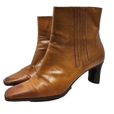 Botín Boho Minimalista Vintage Años 90 Nine West 7 Cuero Marrón Punta Cuadrada Foto 1 de 4