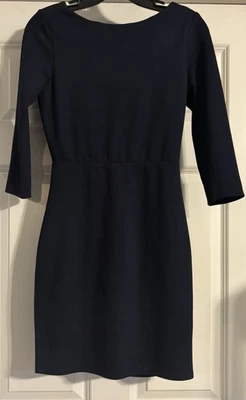 $468 Alice + Olivia Navy With Cross Back Black Lamb Leather Size 2 Sheath Dress - Image 1 of 4