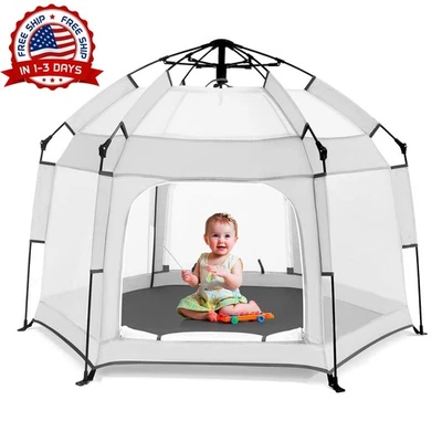 Parque infantil con dosel, mosquitera plegable portátil para bebés (Gris claro) Foto 1 de 4