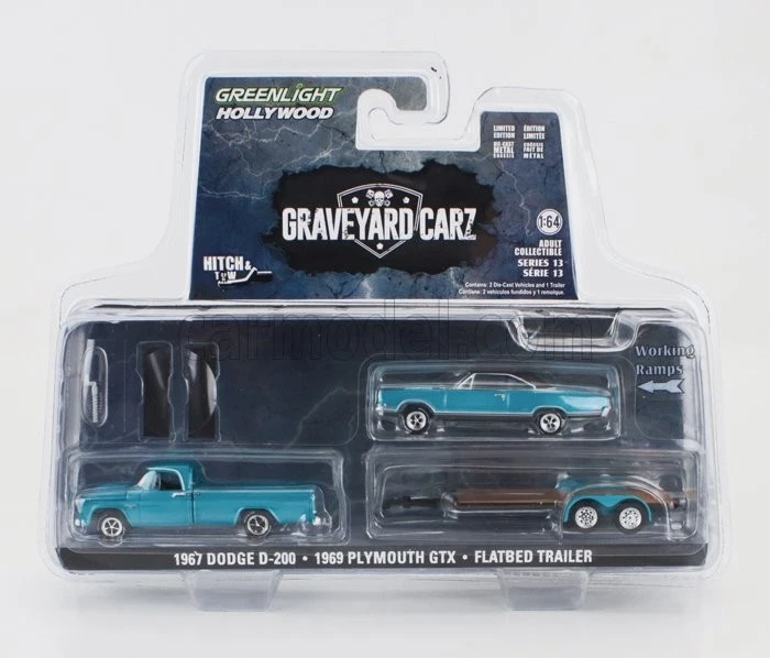 1/64 GREENLIGHT - DODGE - D-200 PICK-UP 1967 WITH TRAILER + GTX COUPE 1969 31180 - Immagine 1 di 1