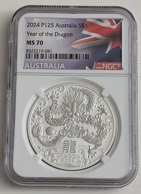 2024 P125 AUSTRALIA S$1 YEAR OF THE DRAGON NGC MS70 SKU 8323219-081 - Image 1 of 2
