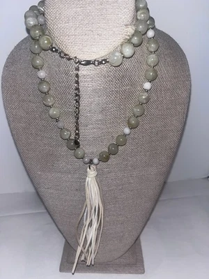 "Collar de borla con cuentas de ágata piedra boho largo bronceado gamuza cordón 35"" lote X" Foto 1 de 4