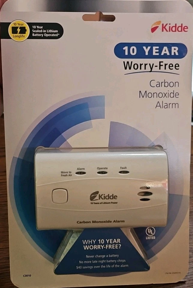 Kidde C3010 Carbon Monoxide Detector Alarm With 10 Year Battery