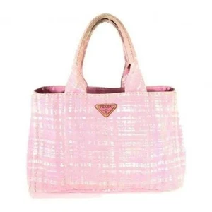 Prada Canapa Check Hand Tote Bag Pink Luxury Designer Handbag Stylish Pink Tote - Picture 1 of 10