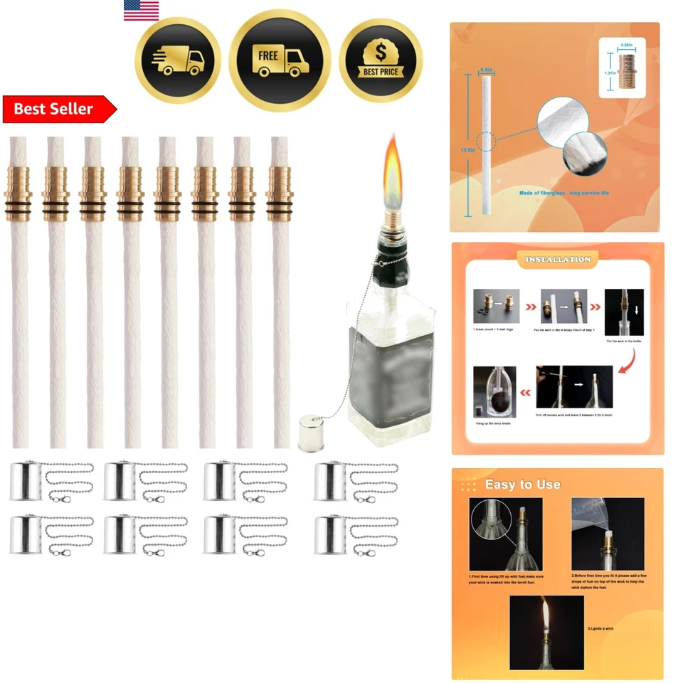 Wine Bottle Torch Kit 8 Pack Garden Outdoor Lighting Wicks Brass Holders Foto 1 de 4