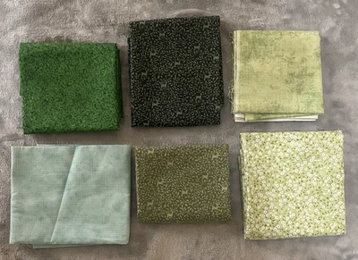 Fat Quarters for Quilting and Crafting Lot of 6 Green Deer and Geometric - Image 1 of 4