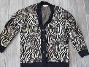 CARDIGAN ZARA STAMPA ANIMALIER NERO/MARRONE NUOVO taglia: L. Usato. Pilling minore - Foto 1 di 7