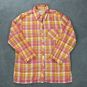 Jones Wear Sport Womens L Shirt Plaid 3/4 Sleeve Button Front Pink Orange Blend - Picture 1 of 9