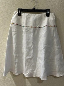 Carole Little 100% Linen Solid White A line Skirt With Sequin Trim Women’s 10 - Picture 1 of 5