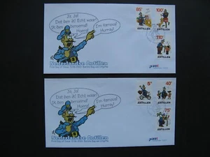 NETHERLANDS ANTILLES, 2x cover FDC 2001, comics postman Fedjai bicycle - Picture 1 of 1